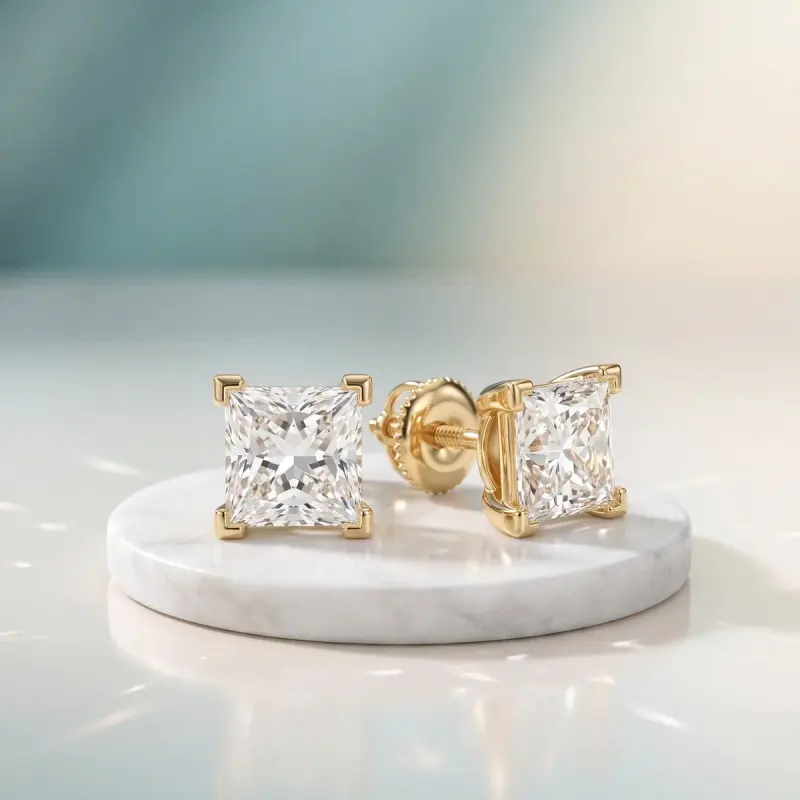 Princess Lab-Grown Diamond Earrings, 2.50 ct total — 14K yellow gold