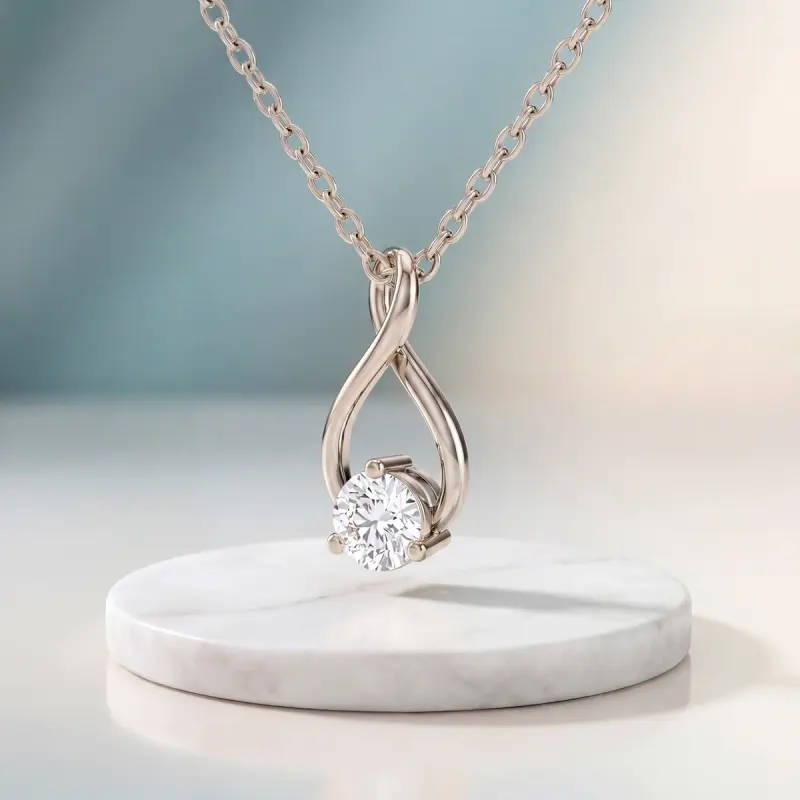 Round Lab-Grown Diamond Pendant, 1.75 ct — 14K white gold