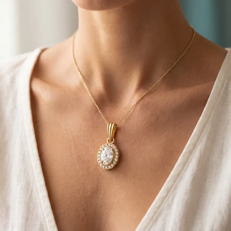 Oval Lab-Grown Diamond Pendant, 1.50 ct — 14K yellow gold