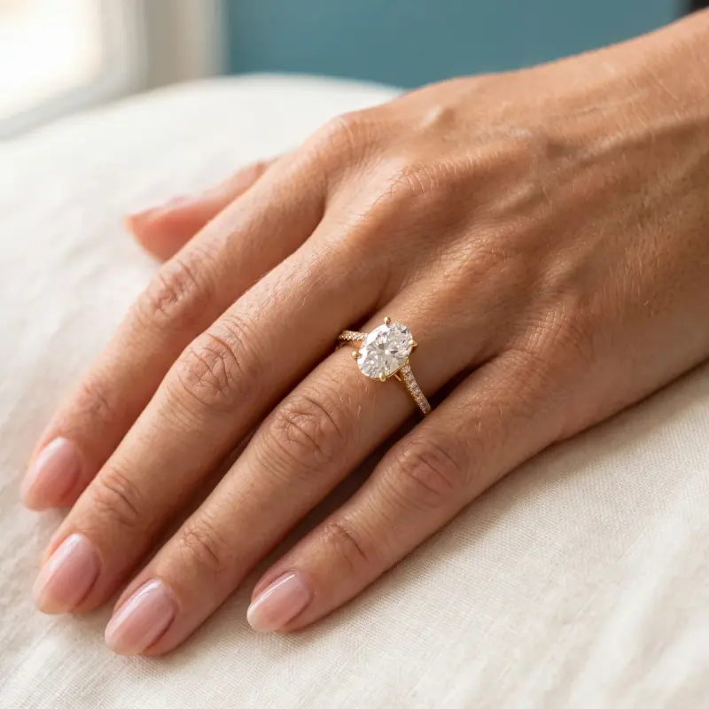 Oval Lab-Grown Diamond Ring with Side Stones, 2.50 ct — 14K yellow gold (2/2)