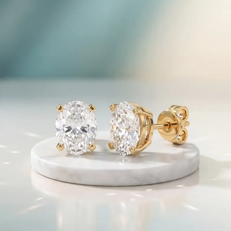 Oval Lab-Grown Diamond Earrings, 2.92 ct total — 14K yellow gold