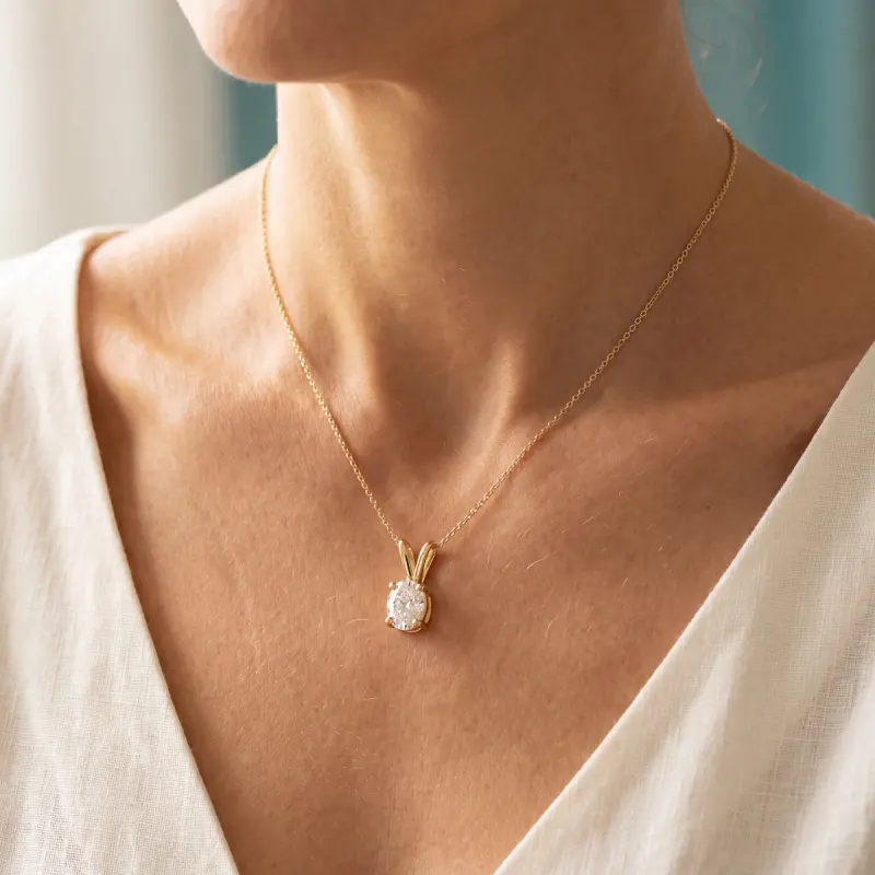 Oval Lab-Grown Diamond Pendant, 1.86 ct — 14K yellow gold