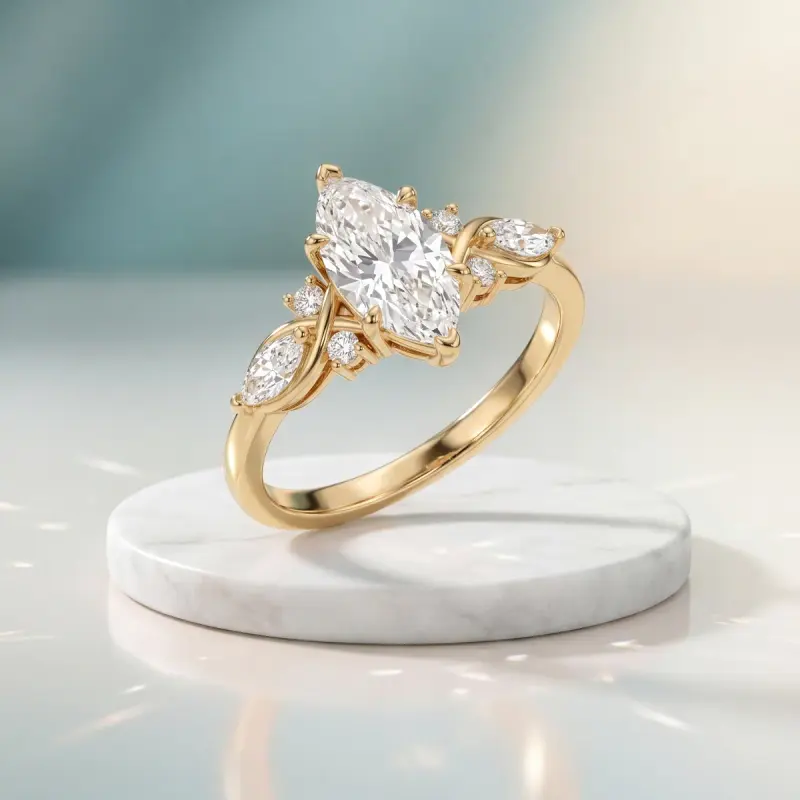 Marquise Lab-Grown Diamond Ring with Side Stones, 2.00 ct — 14K yellow gold