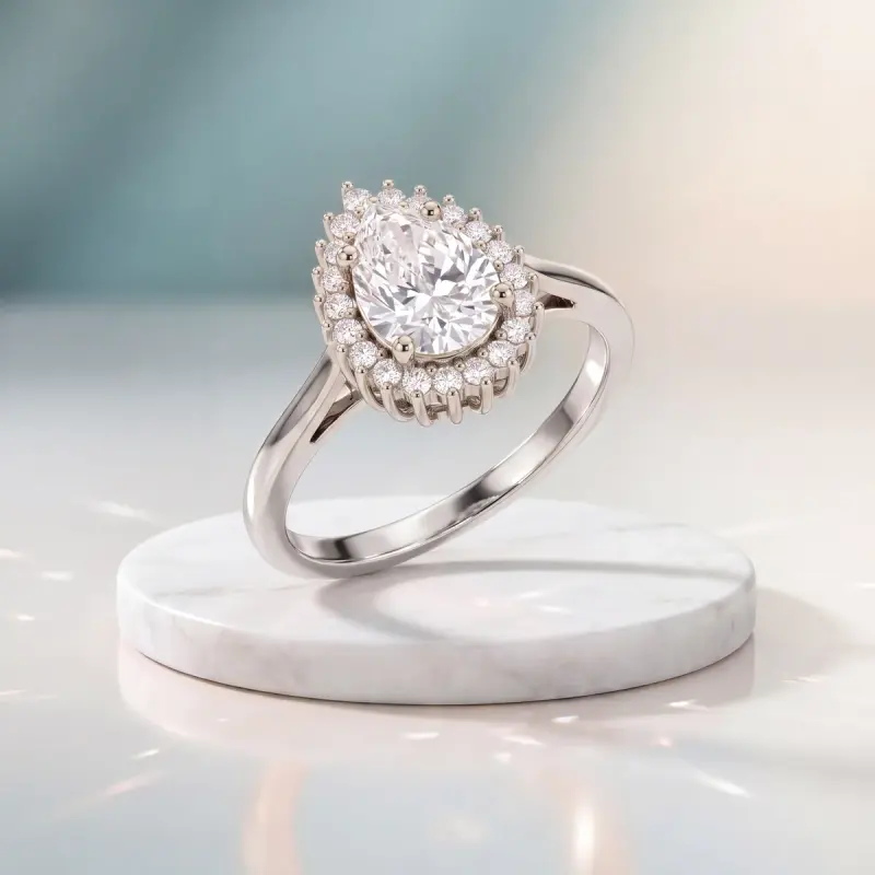 Pear Lab-Grown Diamond Ring with Side Stones, 1.75 ct — 14K white gold