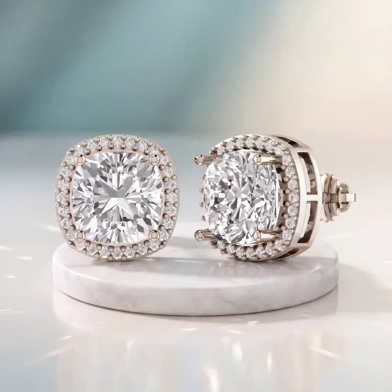 Cushion Lab-Grown Diamond Earrings, 4.24 ct total — 14K white gold