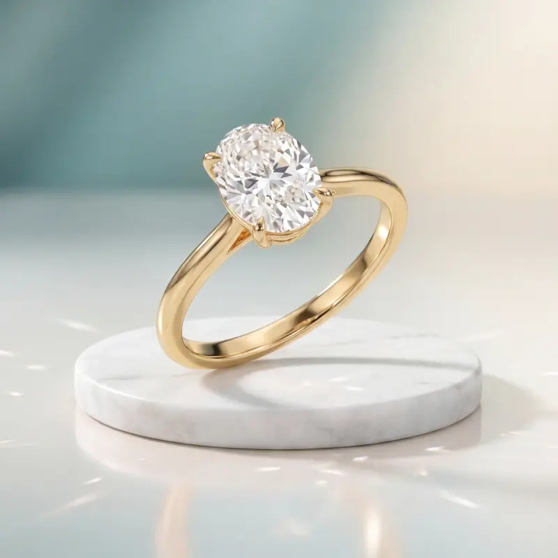 Oval Lab-Grown Diamond Solitaire Ring, 2.00 ct — 14K yellow gold