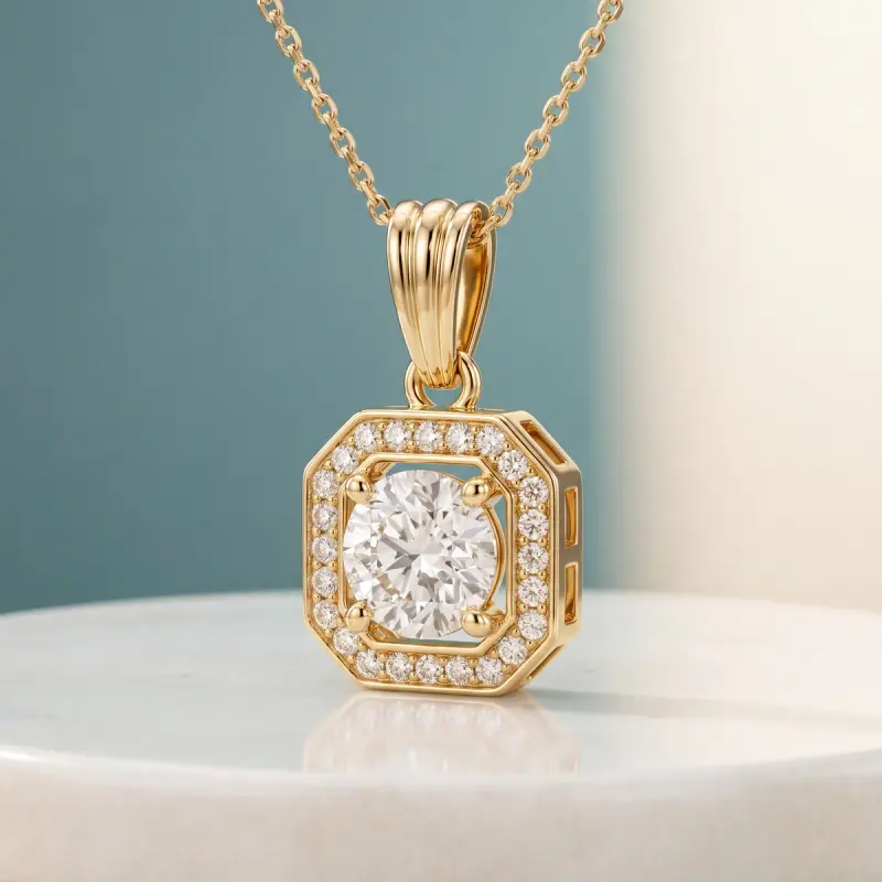 Round Lab-Grown Diamond Pendant, 1.50 ct — 14K yellow gold