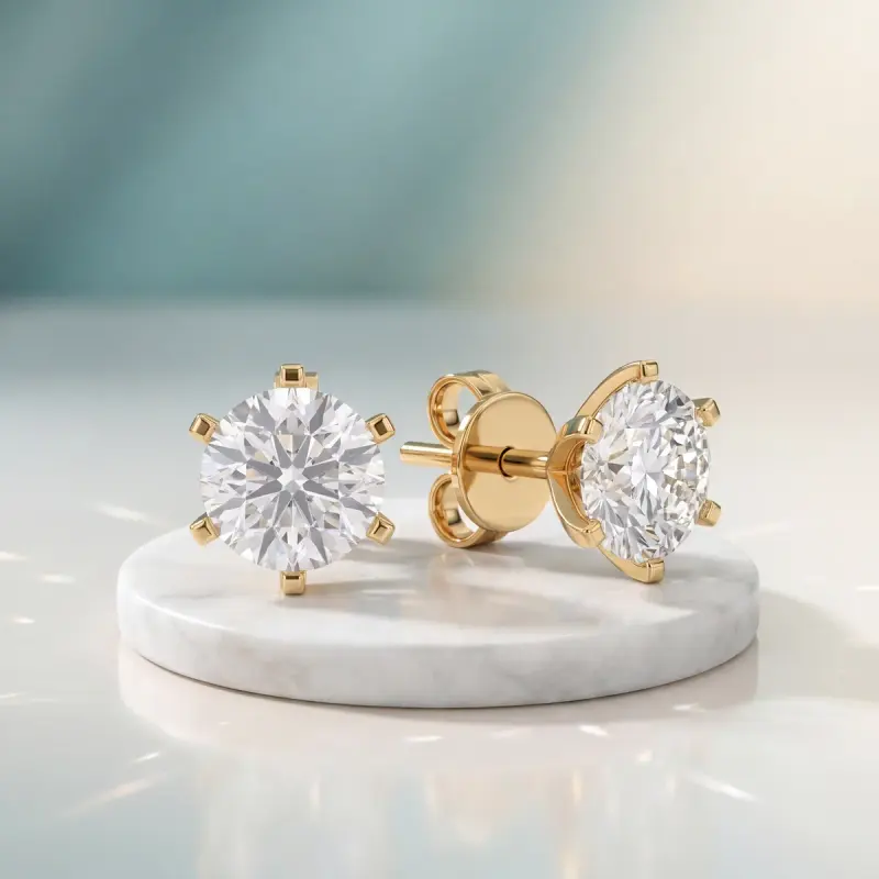 Round Lab-Grown Diamond Earrings, 4.80 ct total — 14K yellow gold