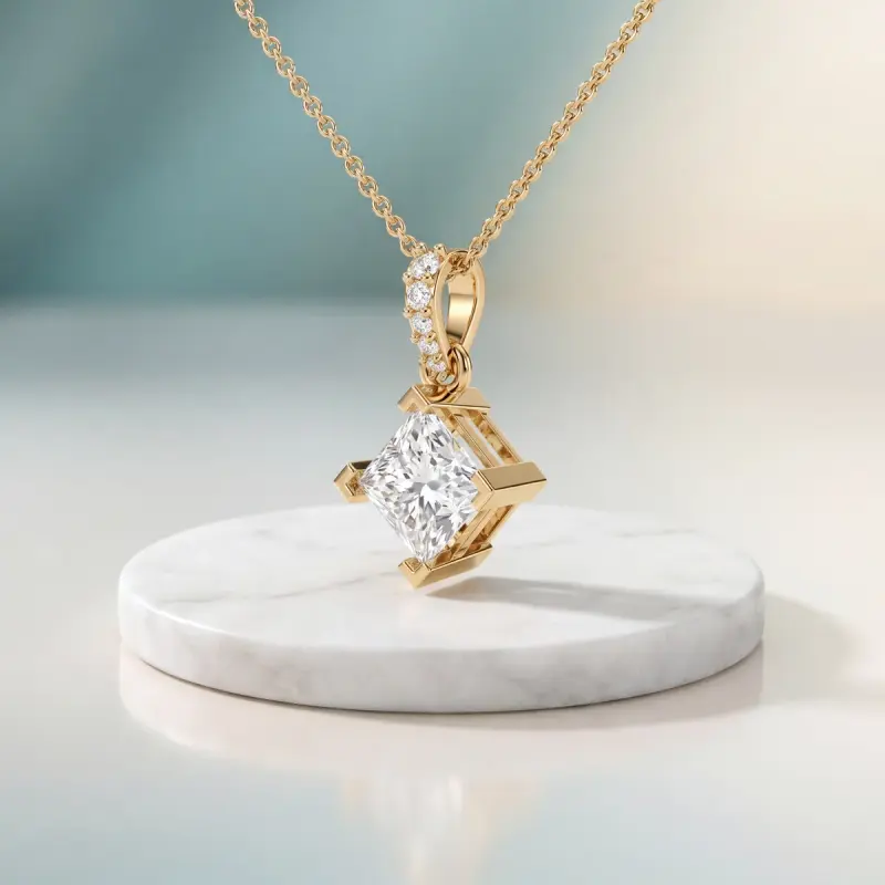 Princess Lab-Grown Diamond Pendant, 1.96 ct — 14K yellow gold
