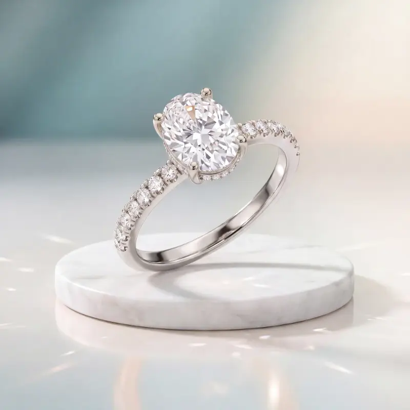 Oval Lab-Grown Diamond Ring with Side Stones, 2.00 ct — 14K white gold