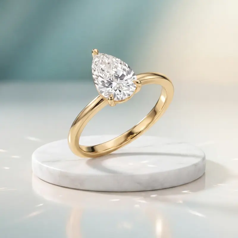 Pear Lab-Grown Diamond Solitaire Ring, 2.00 ct — 14K yellow gold