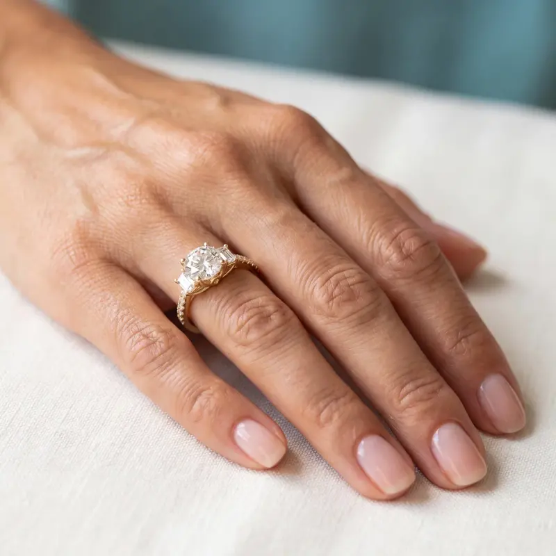Round Lab-Grown Diamond Ring with Side Stones, 1.50 ct — 14K yellow gold