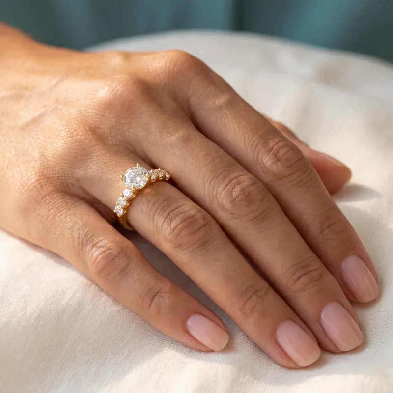 Round Lab-Grown Diamond Ring with Side Stones, 1.50 ct — 14K yellow gold (2/2)