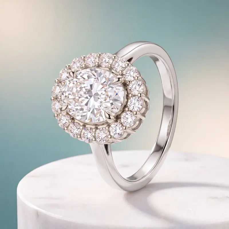 Oval Lab-Grown Diamond Ring with Side Stones, 1.41 ct — 14K white gold