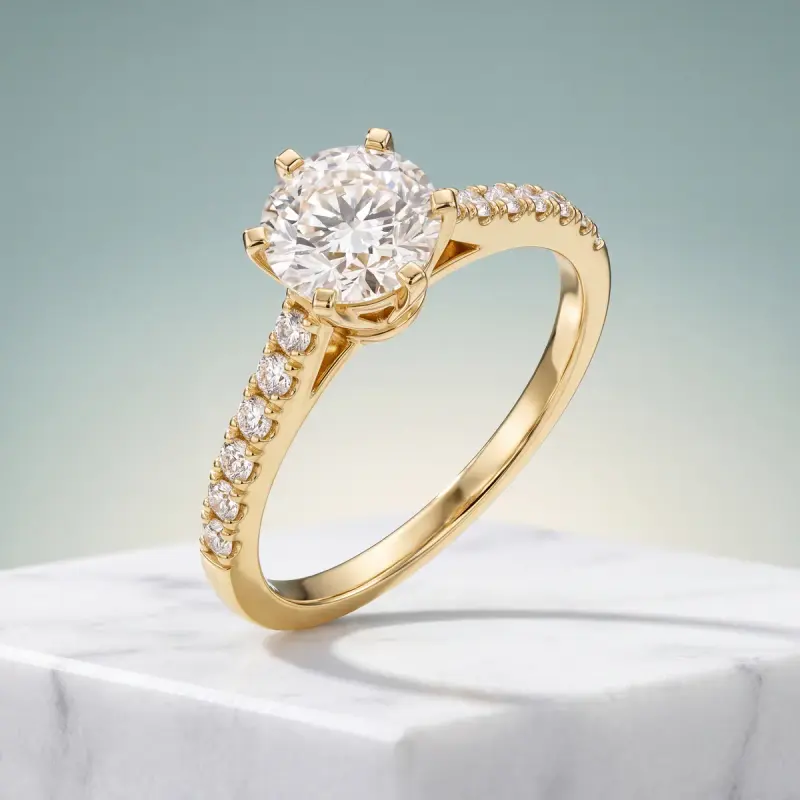 Round Lab-Grown Diamond Ring with Side Stones, 2.00 ct — 14K yellow gold