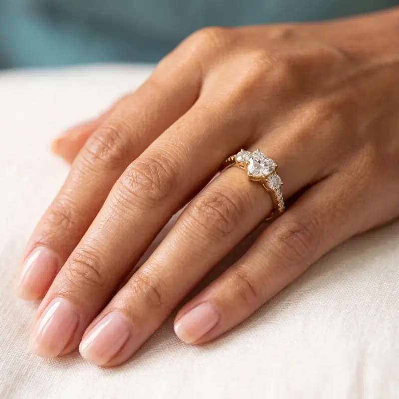 Heart Lab-Grown Diamond Ring with Side Stones, 2.00 ct — 14K yellow gold