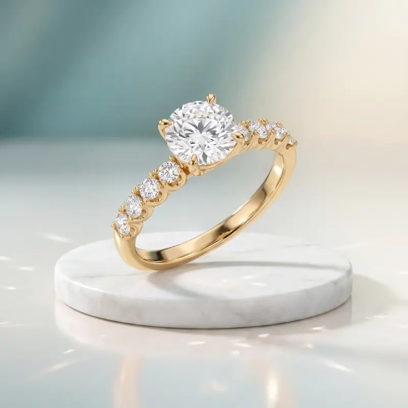 Round Lab-Grown Diamond Ring with Side Stones, 1.50 ct — 14K yellow gold