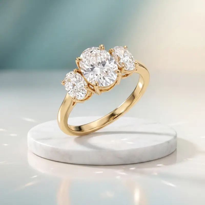 Oval Lab-Grown Diamond Ring with Side Stones, 1.50 ct — 14K yellow gold