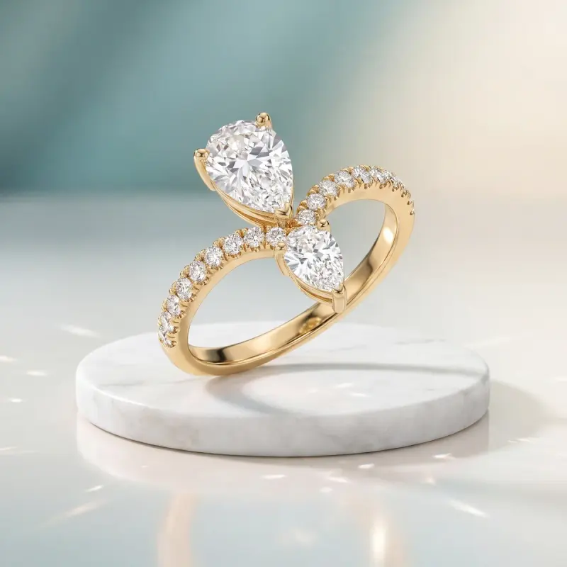 Pear Lab-Grown Diamond Ring with Side Stones, 1.33 ct — 14K yellow gold