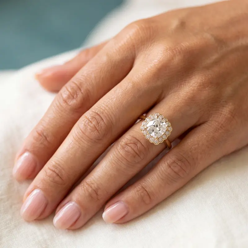 Cushion Lab-Grown Diamond Ring with Side Stones, 2.04 ct — 14K yellow gold (2/2)