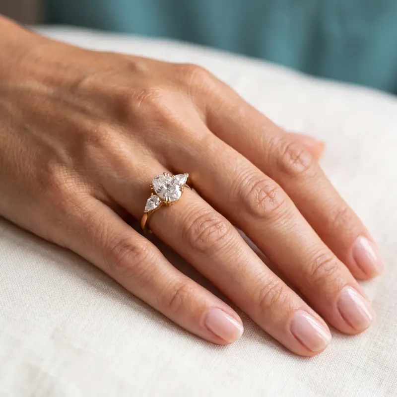 Oval Lab-Grown Diamond Ring with Side Stones, 2.00 ct — 14K yellow gold (2/2)