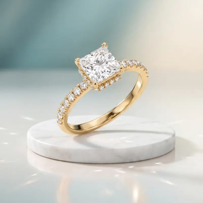 Princess Lab-Grown Diamond Ring with Side Stones, 2.00 ct — 14K yellow gold