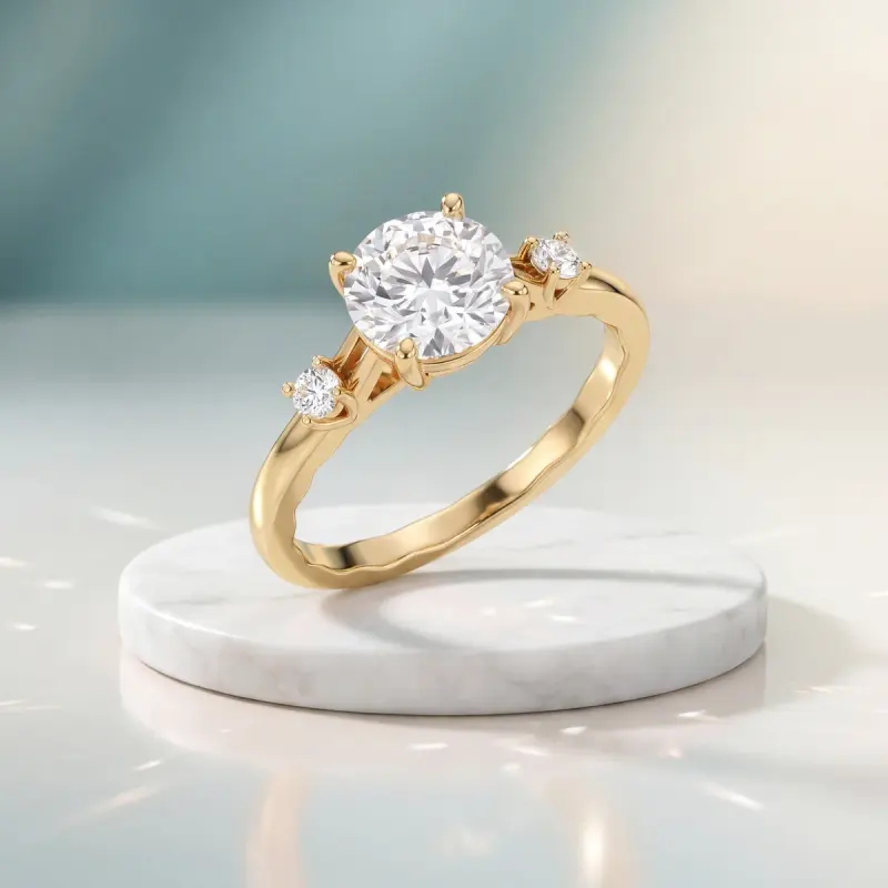Round Lab-Grown Diamond Ring with Side Stones, 1.50 ct — 14K yellow gold