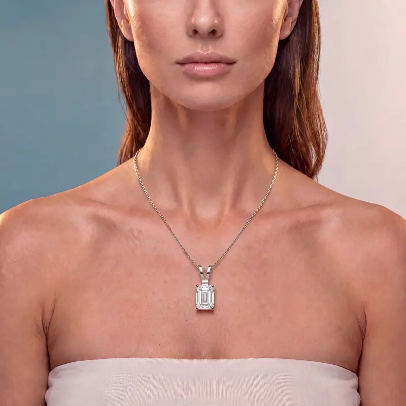 Emerald Lab-Grown Diamond Pendant, 1.74 ct — 14K white gold