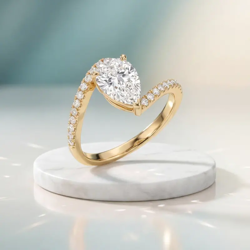 Pear Lab-Grown Diamond Ring with Side Stones, 1.25 ct — 14K yellow gold