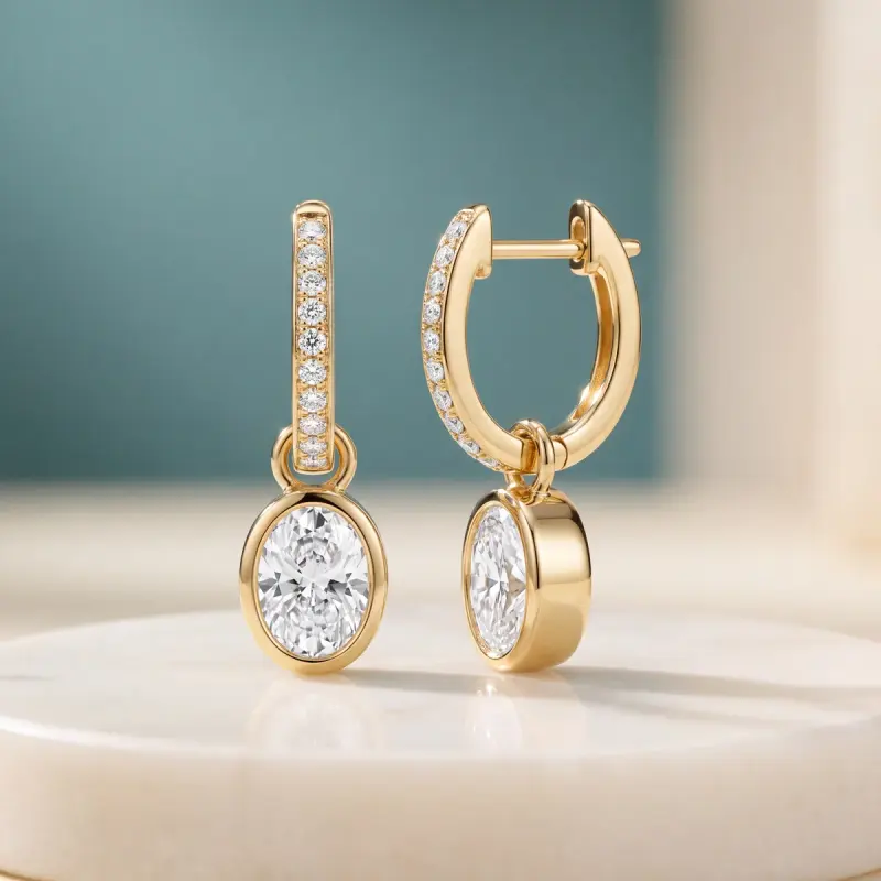 Oval Lab-Grown Diamond Drop Earrings, 3.90 ct total — 14K yellow gold