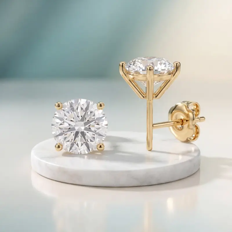 Round Lab-Grown Diamond Earrings, 4.00 ct total — 14K yellow gold