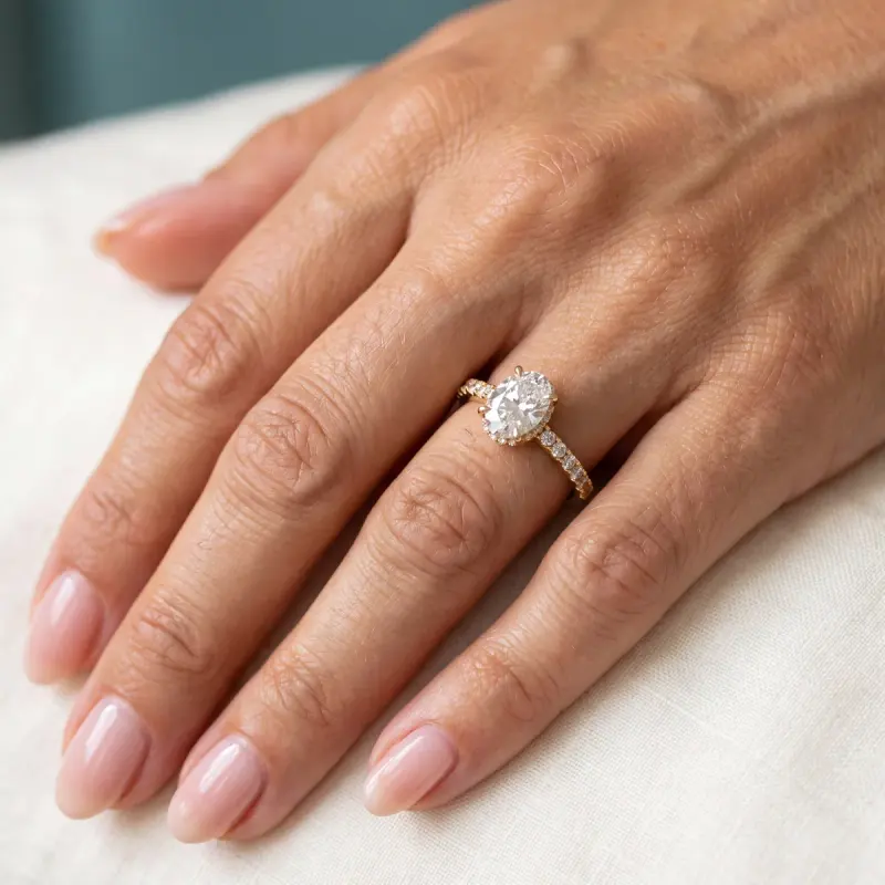 Oval Lab-Grown Diamond Ring with Side Stones, 1.86 ct — 14K yellow gold (2/2)