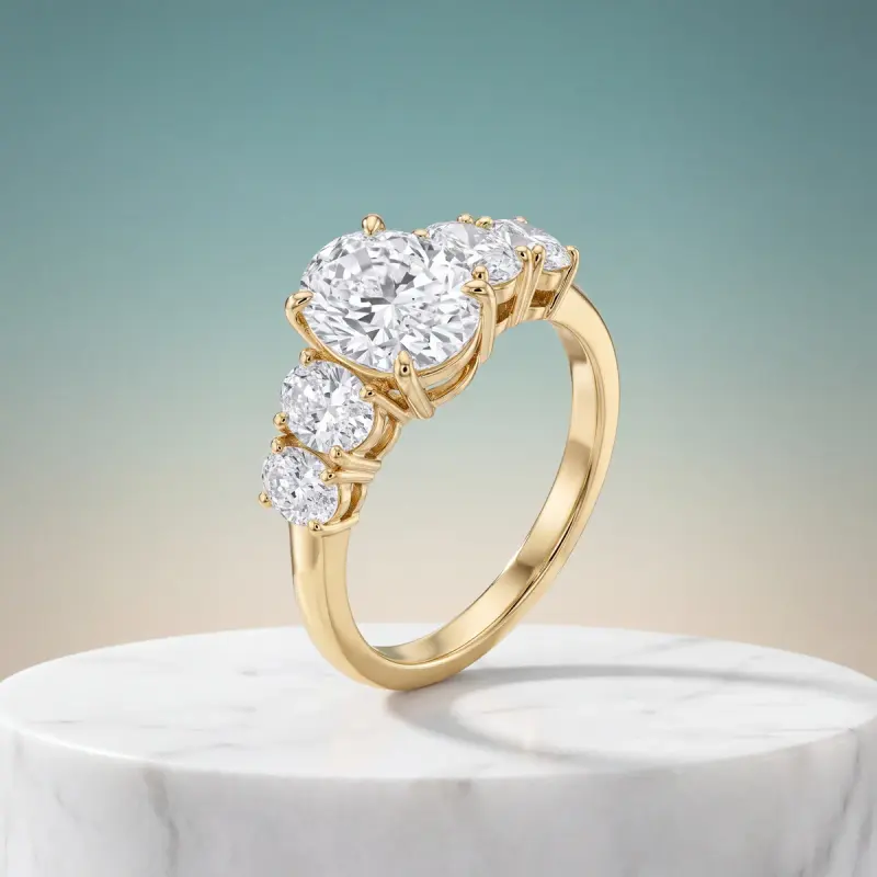 Oval Lab-Grown Diamond Ring with Side Stones, 2.05 ct — 14K yellow gold