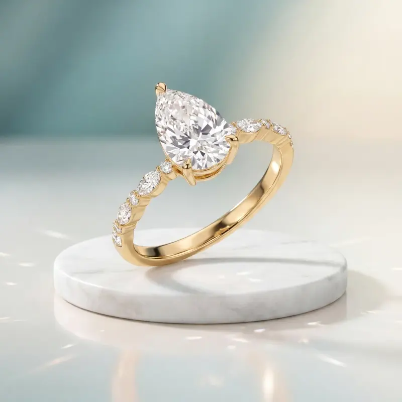 Pear Lab-Grown Diamond Ring with Side Stones, 2.00 ct — 14K yellow gold