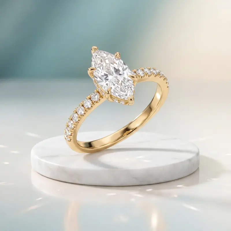 Marquise Lab-Grown Diamond Ring with Side Stones, 2.00 ct — 14K yellow gold