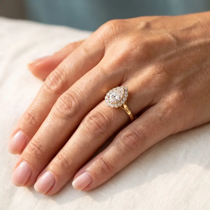 Pear Lab-Grown Diamond Ring with Side Stones, 1.25 ct — 14K yellow gold