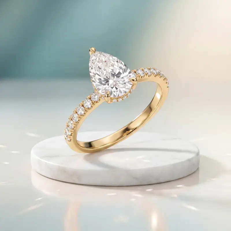 Pear Lab-Grown Diamond Ring with Side Stones, 2.00 ct — 14K yellow gold