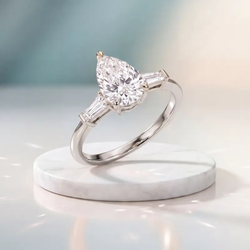 Pear Lab-Grown Diamond Ring with Side Stones, 1.80 ct — 14K white gold