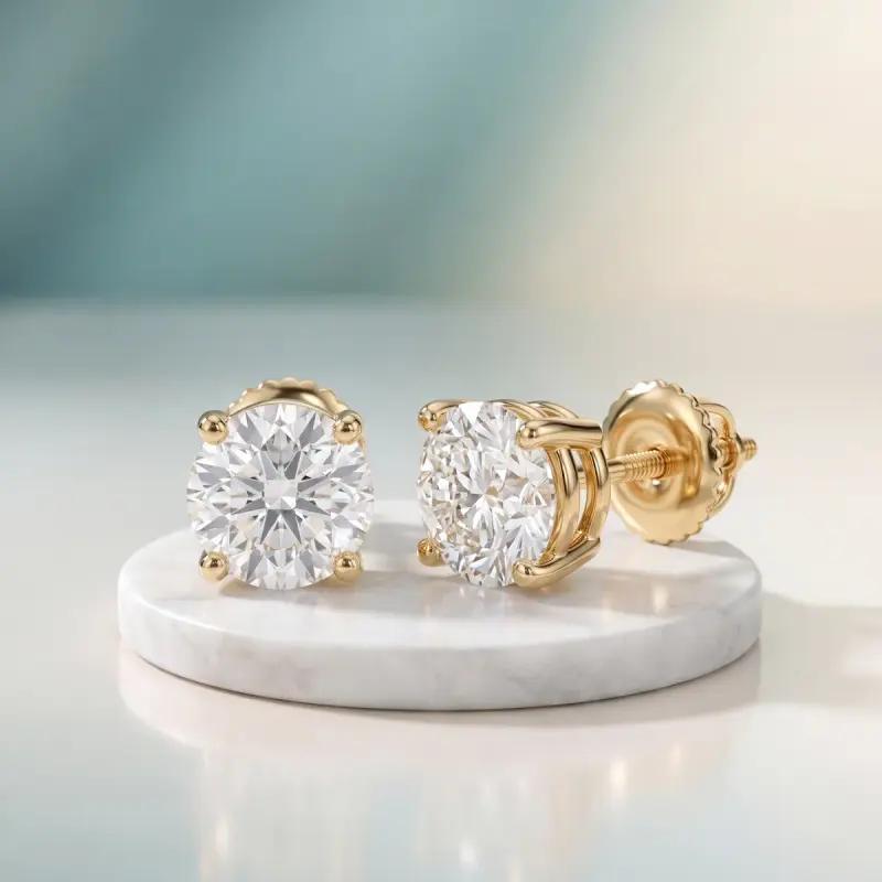 Round Lab-Grown Diamond Earrings, 4.00 ct total — 14K yellow gold