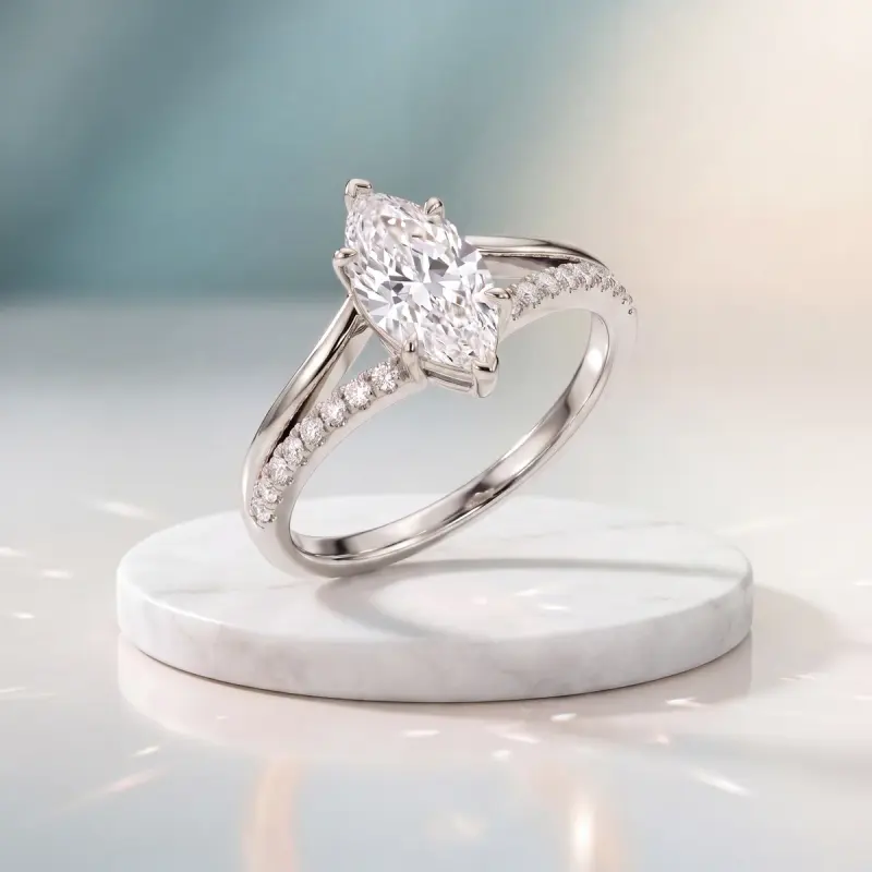 Marquise Lab-Grown Diamond Ring with Side Stones, 1.62 ct — 14K white gold