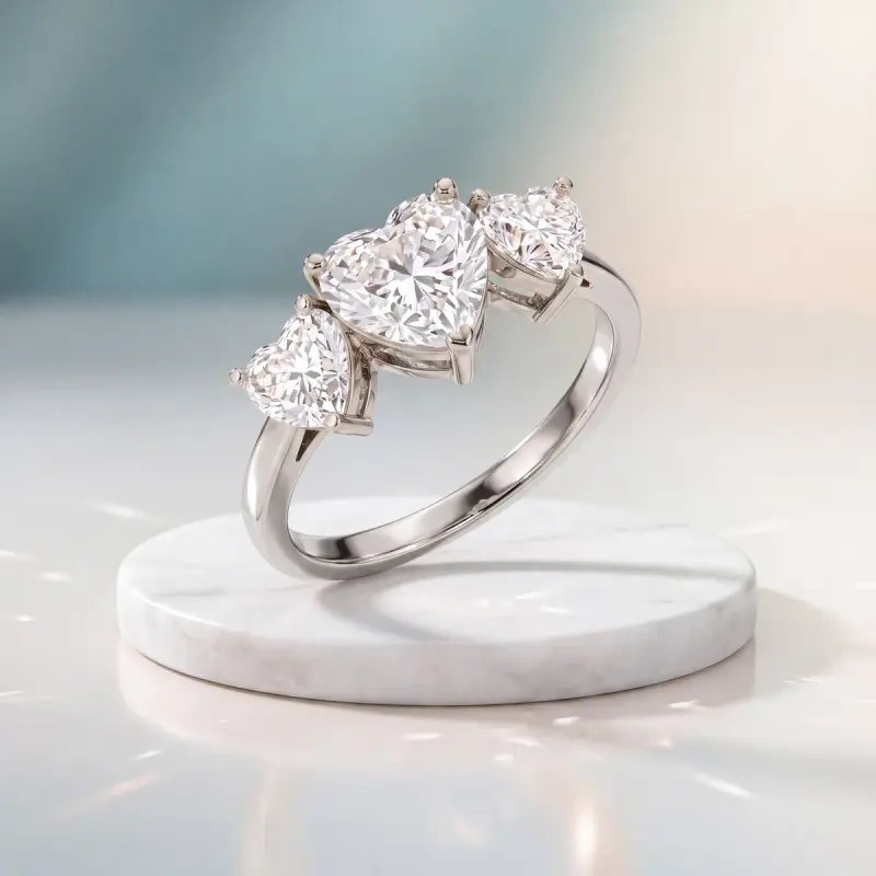 Heart Lab-Grown Diamond Ring with Side Stones, 2.00 ct — 14K white gold