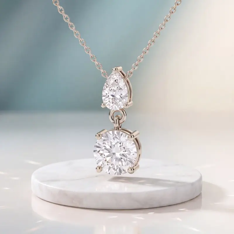Round Lab-Grown Diamond Pendant, 2.00 ct — 14K white gold