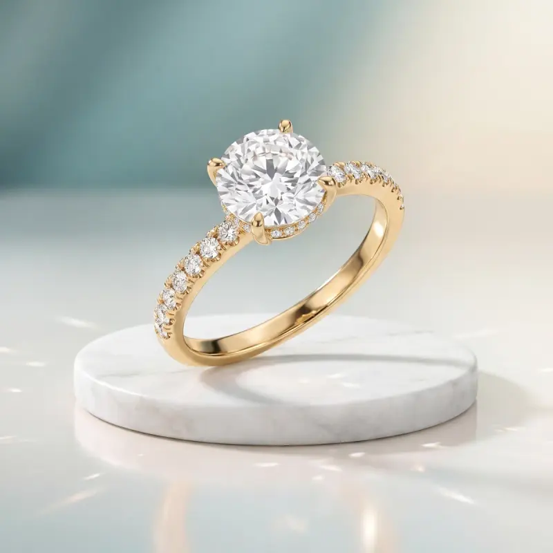 Round Lab-Grown Diamond Ring with Side Stones, 2.00 ct — 14K yellow gold