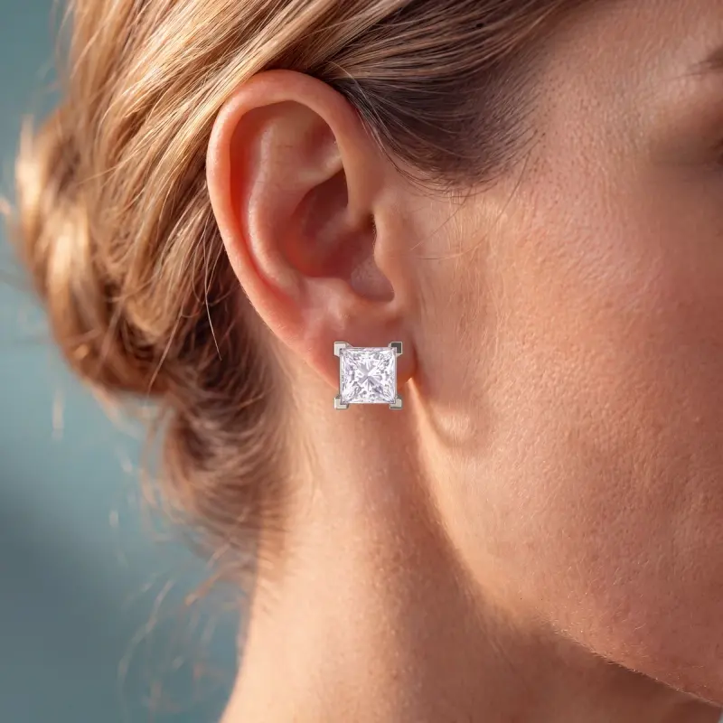 Princess Lab-Grown Diamond Earrings, 3.92 ct total — 14K white gold