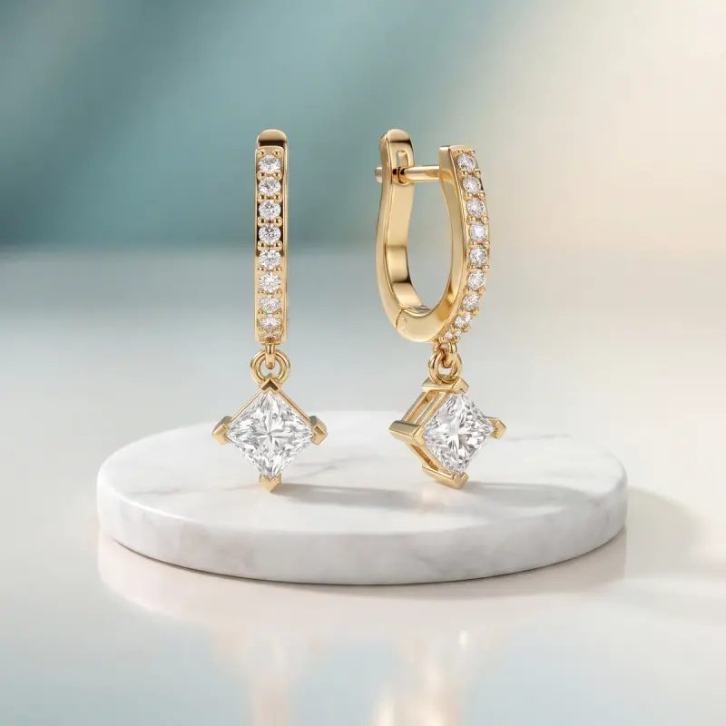 Princess Lab-Grown Diamond Drop Earrings, 4.10 ct total — 14K yellow gold