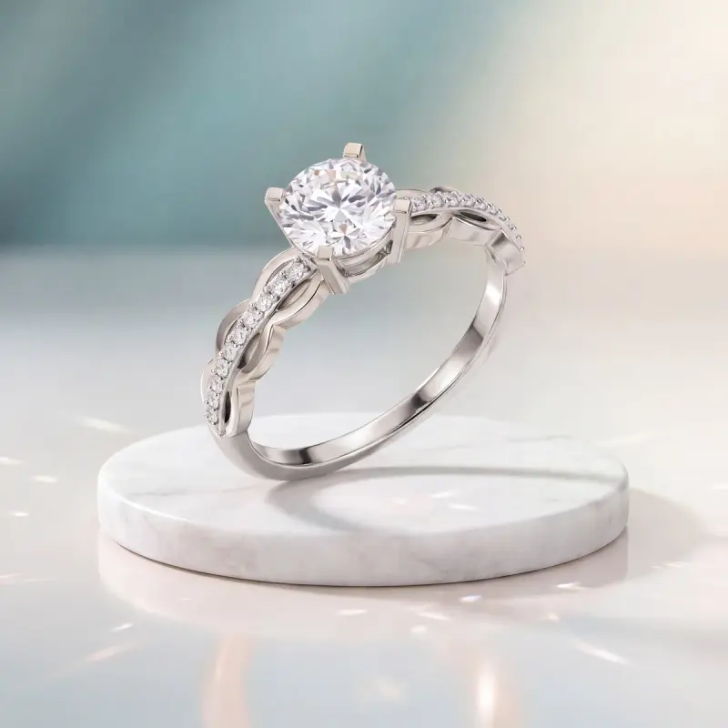 Round Lab-Grown Diamond Ring with Side Stones, 2.00 ct — 14K white gold