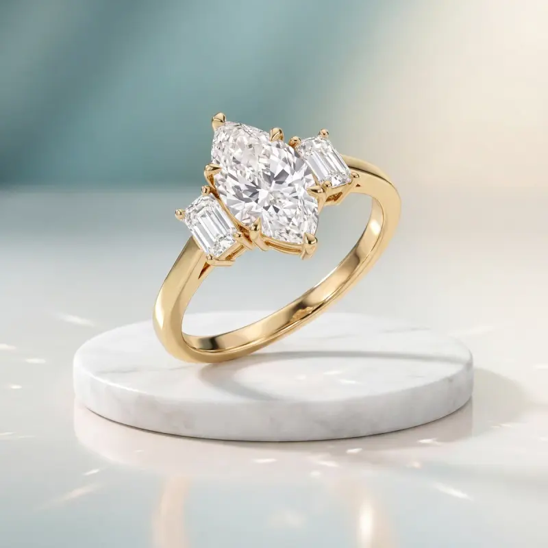 Marquise Lab-Grown Diamond Ring with Side Stones, 2.06 ct — 14K yellow gold