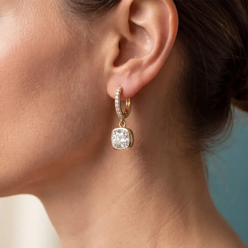 Cushion Lab-Grown Diamond Drop Earrings, 2.74 ct total — 14K yellow gold