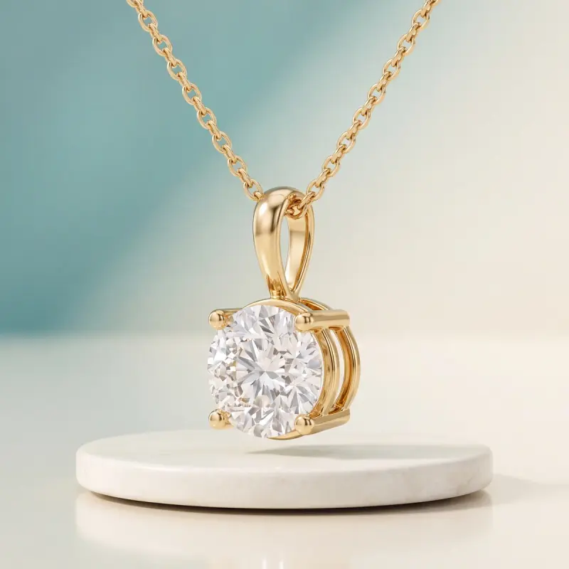 Round Lab-Grown Diamond Pendant, 2.00 ct — 14K yellow gold