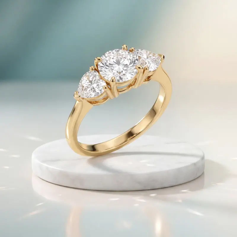 Round Lab-Grown Diamond Ring with Side Stones, 1.30 ct — 14K yellow gold